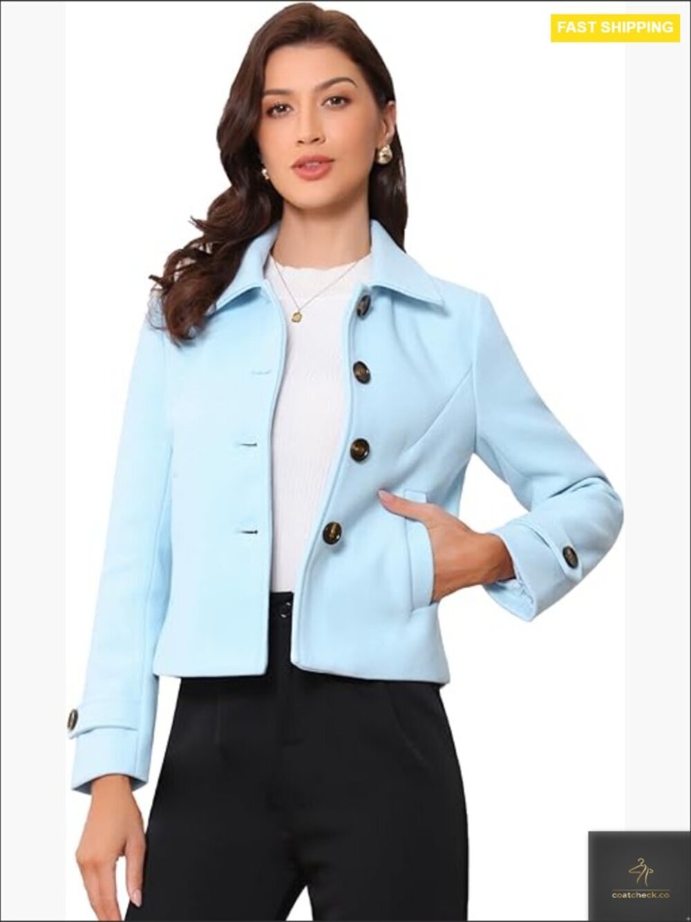 Classic Pea Coat Elegant Minimal Chic Turn Down Collar Long Sleeve Winter